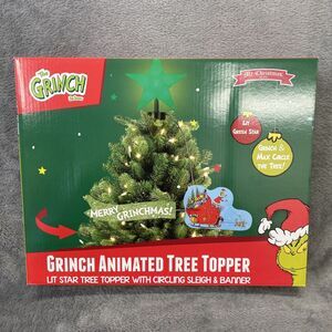 Mr. Christmas Animated Grinch Sleigh Tree Topper with LED Star and Merry